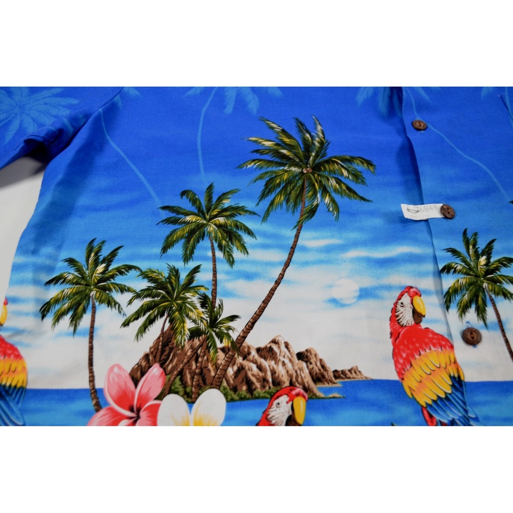 Vintage‎ Pacific Legend Hawaiian Shirt Blue Parrot Print XL EUC - Picture 12 of 16